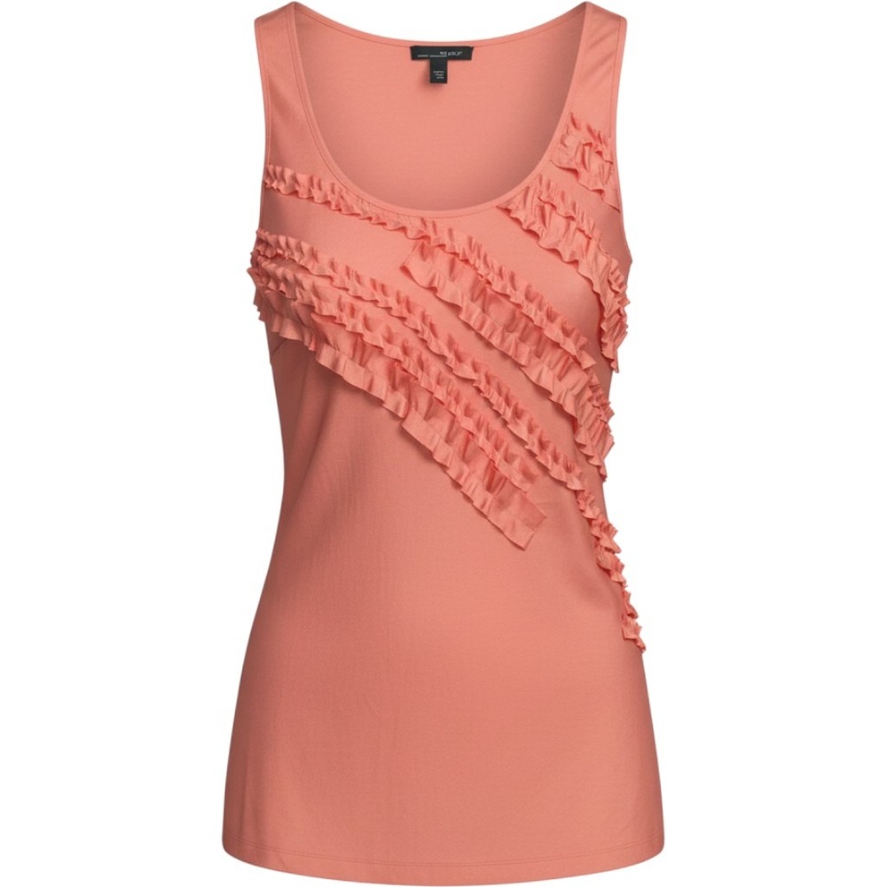 Willi Smith Women Coral Pink Ruffle Tiered Sleeveless Satin Tank Top Blouse Med